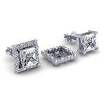 0.60 Carat (ctw) 14k White Gold Round White Diamond Square Shape Removable Jackets For Stud Earrings