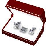 0.60 Carat (ctw) 14k White Gold Round White Diamond Square Shape Removable Jackets For Stud Earrings