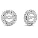 0.70 Carat (ctw) 14k White Gold Round White Diamond Round Shape Double Row Removable Jackets for Stud Earrings 3/4 CT