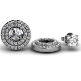 0.65 Carat (ctw) 14k White Gold Round White Diamond Round Shape Double Row Removable Jackets for Stud Earrings