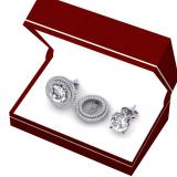 1.00 Carat (ctw) 14k White Gold Round White Diamond Round Shape Double Row Removable Jackets for Stud Earrings 1 CT
