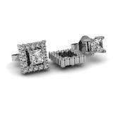 0.75 Carat (ctw) 14k White Gold Round White Diamond Square Shape Removable Jackets For Stud Earrings 3/4 CT