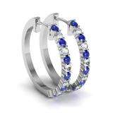 0.60 Carat (ctw) 14k White Gold Round Blue Sapphire & White Diamond Ladies Huggies Hoop Earrings