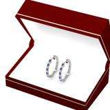 0.60 Carat (ctw) 14k White Gold Round Blue Sapphire & White Diamond Ladies Huggies Hoop Earrings