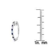 0.60 Carat (ctw) 14k White Gold Round Blue Sapphire & White Diamond Ladies Huggies Hoop Earrings