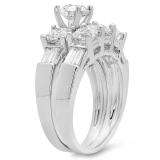 3.10 Carat (ctw) 14k White Gold Round Princess & Baguette Cut Diamond Ladies Bridal 3 Stone Engagement Ring With Matching Wedding Band Set 3 1/10 CT