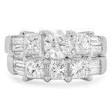 3.10 Carat (ctw) 14k White Gold Round Princess & Baguette Cut Diamond Ladies Bridal 3 Stone Engagement Ring With Matching Wedding Band Set 3 1/10 CT