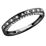 0.40 Carat (ctw) Black Rhodium Plated 10K White Gold Round Black & White Diamond Ladies Stackable Anniversary Wedding Band Enhancer Guard Ring