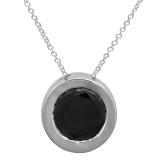 0.50 Carat (ctw) 14k White Gold Round Black Diamond Ladies Bezel Set Solitaire Pendant 1/2 CT