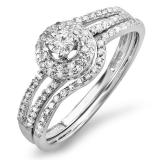 0.48 Carat (ctw) 10k White Gold Round Cut Diamond Ladies Bridal Split Shank Halo Style Engagement Ring Set With Matching Band 1/2 CT