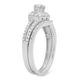 0.48 Carat (ctw) 10k White Gold Round Cut Diamond Ladies Bridal Split Shank Halo Style Engagement Ring Set With Matching Band 1/2 CT
