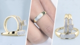 0.33 Carat (ctw) 18K Yellow Rhodium Plated Sterling Silver Round White Diamond Men & Women's Micro Pave Engagement Ring Trio Bridal Set 1/3 CT