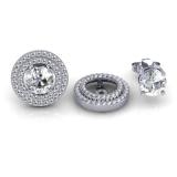 0.80 Carat (ctw) 14k White Gold Round White Diamond Round Shape Double Row Removable Jackets for Stud Earrings 3/4 CT