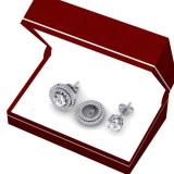 0.80 Carat (ctw) 14k White Gold Round White Diamond Round Shape Double Row Removable Jackets for Stud Earrings 3/4 CT
