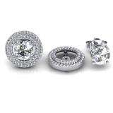 0.85 Carat (ctw) 14k White Gold Round White Diamond Round Shape Double Row Removable Jackets for Stud Earrings