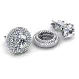 0.85 Carat (ctw) 14k White Gold Round White Diamond Round Shape Double Row Removable Jackets for Stud Earrings