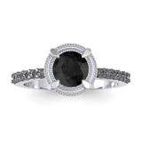 1.15 Carat (ctw) 14K White Gold Round Black Diamond Ladies Bridal Solitaire With Accents Engagement Ring