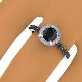 1.15 Carat (ctw) Sterling Silver Round Black Diamond Ladies Bridal Solitaire With Accents Engagement Ring