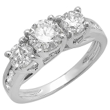 2.00 Carat (ctw) 14K White Gold Round Cut Diamond Ladies Bridal 3 Stone Engagement Ring 2 CT