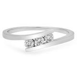 0.30 Carat (ctw) 14K White Gold Round Cut Diamond Ladies Bridal Engagement 3 Stone Ring 1/3 CT