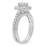 1.10 Carat (ctw) 14K White Gold Round Cut Diamond Ladies Bridal Halo Style Engagement Ring With Matching Band 1 CT