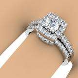 1.10 Carat (ctw) 14K White Gold Round Cut Diamond Ladies Bridal Halo Style Engagement Ring With Matching Band 1 CT