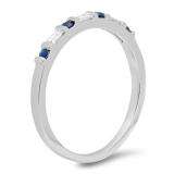 0.25 Carat (ctw) 10K White Gold Round Blue Sapphire and White Baguette Cut Diamond Ladies Anniversary Wedding Band Stackable Ring 1/4 CT