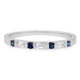0.25 Carat (ctw) 10K White Gold Round Blue Sapphire and White Baguette Cut Diamond Ladies Anniversary Wedding Band Stackable Ring 1/4 CT