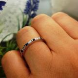 0.25 Carat (ctw) 10K White Gold Round Blue Sapphire and White Baguette Cut Diamond Ladies Anniversary Wedding Band Stackable Ring 1/4 CT