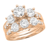 DGLA CERTIFIED Round White Diamond 3 Stone Engagement Ring Set for Women (3.10 Ctw, Color I-J, Clarity I2-I3) in 10K Rose Gold