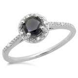 0.60 Carat (ctw) 10K White Gold Round Cut Black & White Diamond Ladies Bridal Engagement Halo Style Ring