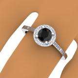 0.60 Carat (ctw) 14K White Gold Round Cut Black & White Diamond Ladies Bridal Engagement Halo Style Ring