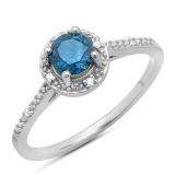 0.50 Carat (ctw) 14K White Gold Round Cut Blue & White Diamond Ladies Bridal Engagement Halo Style Ring 1/2 CT