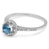 0.50 Carat (ctw) 14K White Gold Round Cut Blue & White Diamond Ladies Bridal Engagement Halo Style Ring 1/2 CT