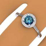 0.50 Carat (ctw) 14K White Gold Round Cut Blue & White Diamond Ladies Bridal Engagement Halo Style Ring 1/2 CT