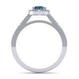 0.50 Carat (ctw) 18K White Gold Round Cut Blue & White Diamond Ladies Bridal Engagement Halo Style Ring 1/2 CT