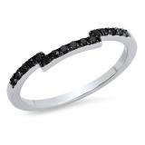 0.25 Carat (ctw) 14K White Gold Round Cut Black Diamond Ladies Stackable Anniversary Wedding Contour Band Guard Ring 1/4 CT
