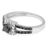 0.60 Carat (ctw) 10K White Gold Princess & Round Cut Black & White Diamond Ladies Bridal Split Shank Halo Style Engagement Ring