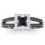 0.60 Carat (ctw) 10K White Gold Princess & Round Cut Black & White Diamond Ladies Bridal Split Shank Halo Style Engagement Ring