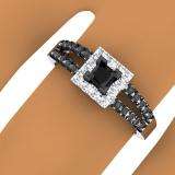 0.60 Carat (ctw) 10K White Gold Princess & Round Cut Black & White Diamond Ladies Bridal Split Shank Halo Style Engagement Ring