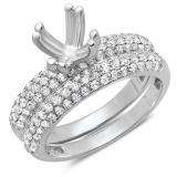 0.90 Carat (ctw) 14K White Gold Round Cut Diamond Ladies Bridal Semi Mount Engagement Ring With Matching Band Set (No Center Stone)