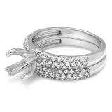 0.90 Carat (ctw) 14K White Gold Round Cut Diamond Ladies Bridal Semi Mount Engagement Ring With Matching Band Set (No Center Stone)