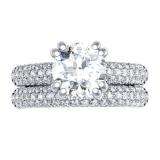 0.90 Carat (ctw) 14K White Gold Round Cut Diamond Ladies Bridal Semi Mount Engagement Ring With Matching Band Set (No Center Stone)