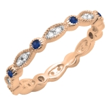 0.40 Carat (ctw) 14K Rose Gold Round Blue Sapphire and White Diamond Ladies Vintage Style Anniversary Wedding Band Stackable Ring
