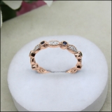 0.40 Carat (ctw) 10K Rose Gold Round Blue Sapphire and White Diamond Ladies Vintage Style Anniversary Wedding Band Stackable Ring