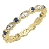 0.40 Carat (ctw) 18K Yellow Gold Round Blue Sapphire and White Diamond Ladies Vintage Style Anniversary Wedding Band Stackable Ring