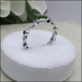 0.40 Carat (ctw) 10K White Gold Round Blue Sapphire and White Diamond Ladies Vintage Style Anniversary Wedding Band Stackable Ring