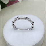 0.40 Carat (ctw) 10K White Gold Round Blue Sapphire and White Diamond Ladies Vintage Style Anniversary Wedding Band Stackable Ring