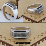 0.45 Carat (ctw) Platinum Plated Sterling Silver Round White & Black Diamond Men's Flashy Hip Hop Pinky Ring 1/2 CT
