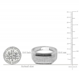 0.45 Carat (ctw) Platinum Plated Sterling Silver Round White & Black Diamond Men's Flashy Hip Hop Pinky Ring 1/2 CT